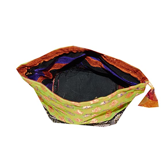 Parrot Green Handcrafted Banarasi Silk Potli Bag