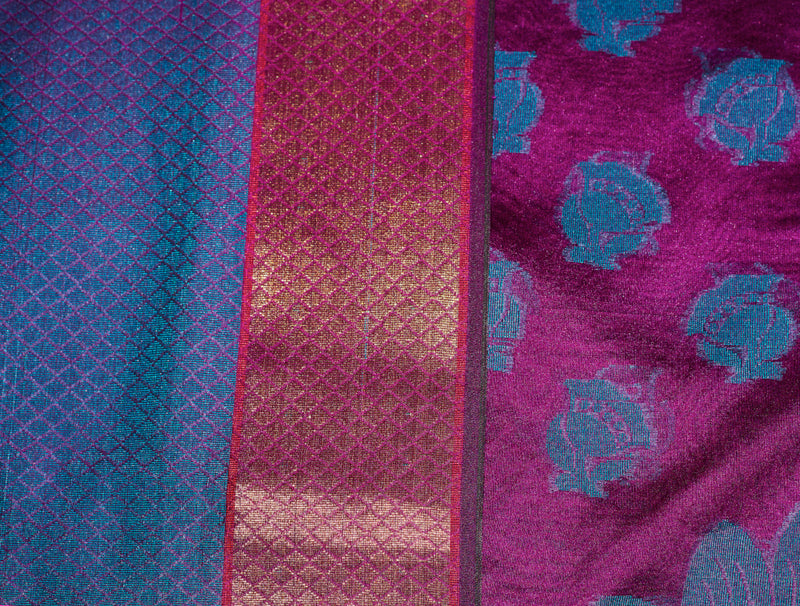 Purple Alfi Design Banarasi Handloom Cotton Silk Saree - GleamBerry