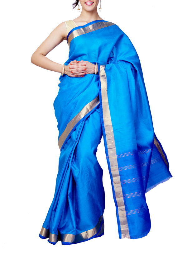 Blue Kanchipuram Pure Silk Handloom Saree - GleamBerry