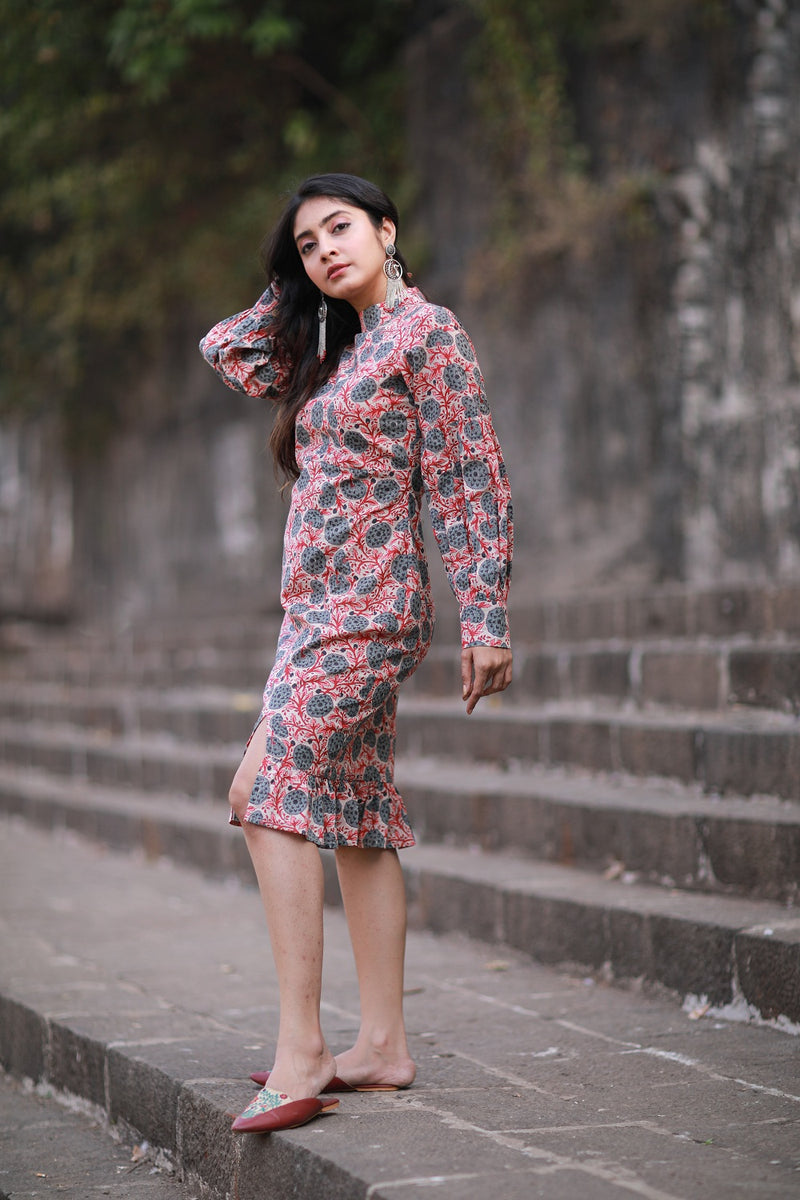 Block Printed Fitted Dress (30% Off)