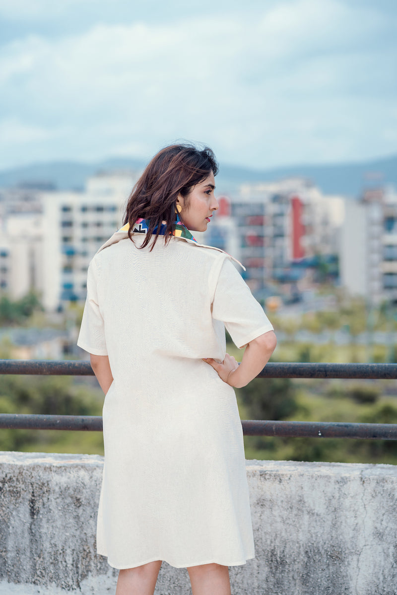 White Hand Painted Sustainable Buttoned Down Dress (30% Off)