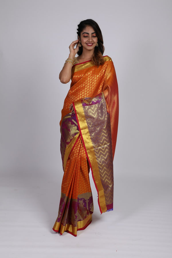 Multicolour Kanjeevaram Silk Saree - GleamBerry