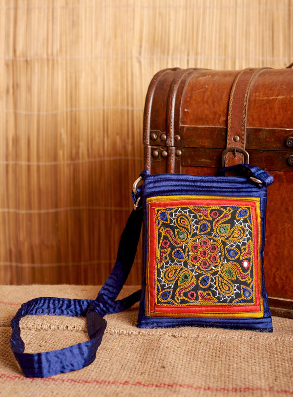 Navy Blue Kutchi Embroidered Handcrafted Sling Bag