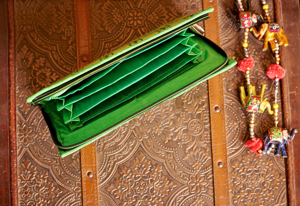 Green Mashru Handcrafted Clutch