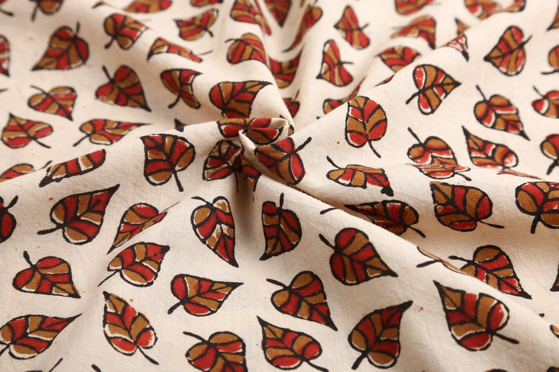 Leaf Block Print Cotton Fabric - GleamBerry