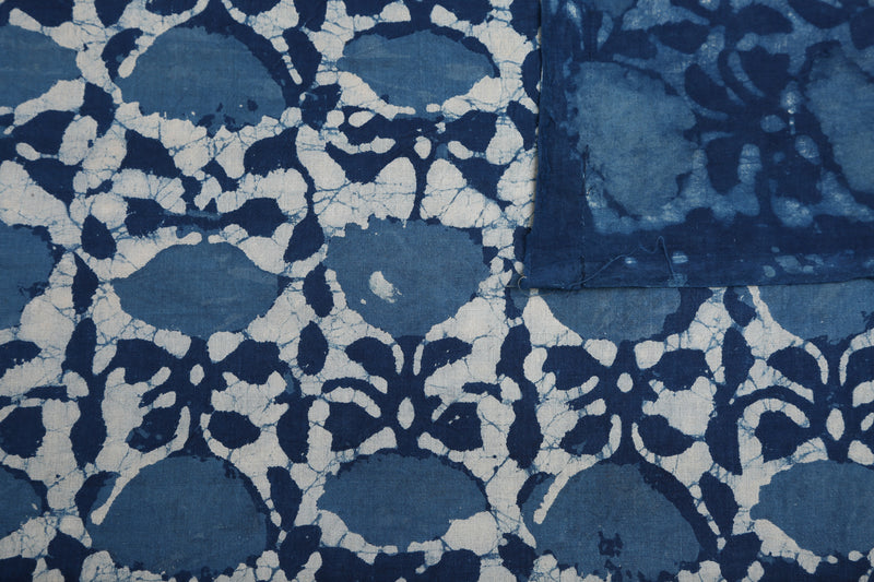 Indigo Blue Flower Block Print Cotton Fabric - GleamBerry