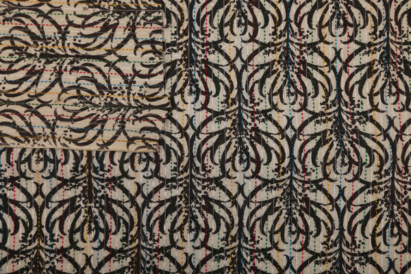 Handmade Block Printed Katha Stitch Cotton Fabric - GleamBerry