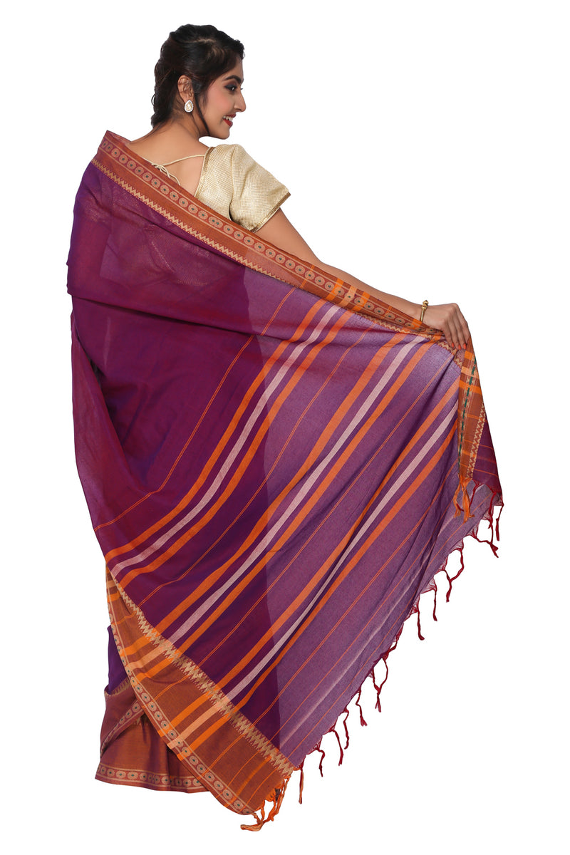 Dark Purple Narayanpet Cotton Silk Saree - GleamBerry