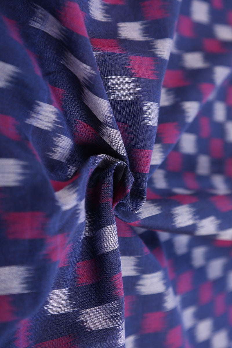 Blue Magenta Mercerised Cotton Ikat Fabric - GleamBerry