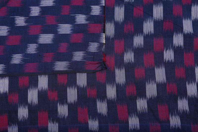 Blue Magenta Mercerised Cotton Ikat Fabric - GleamBerry