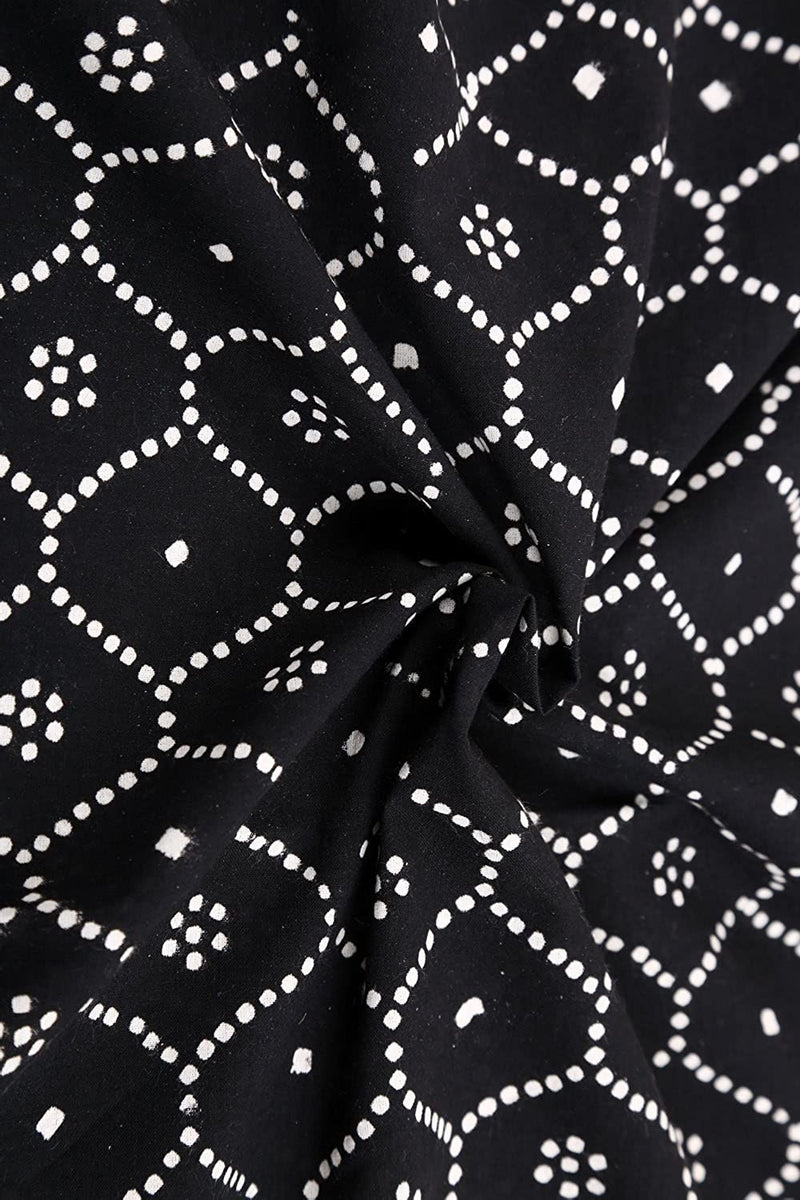 Black Dabu Hand Block Print Cotton Fabric - GleamBerry