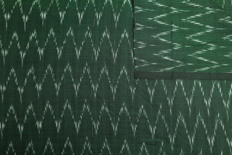 Green Mercerised Cotton Ikat Pure Cotton Fabric - GleamBerry