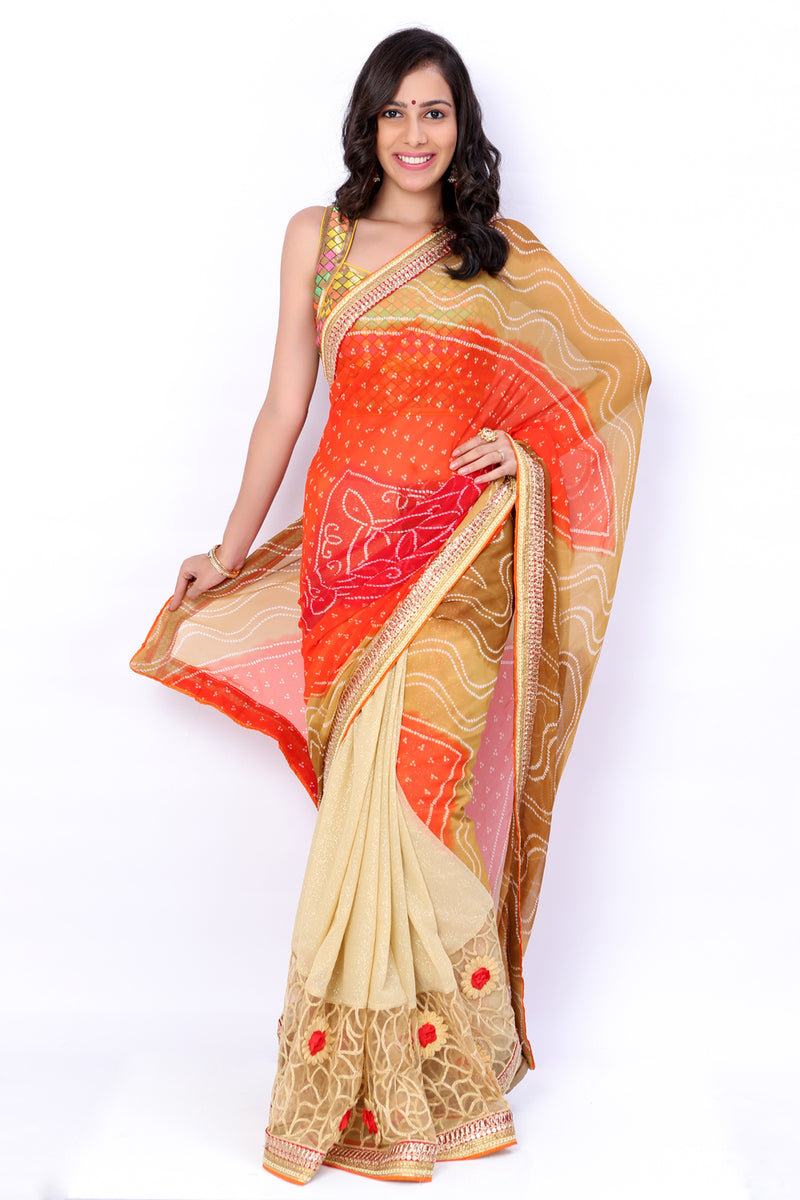 Multicolour Bandhani Georgette Saree - GleamBerry