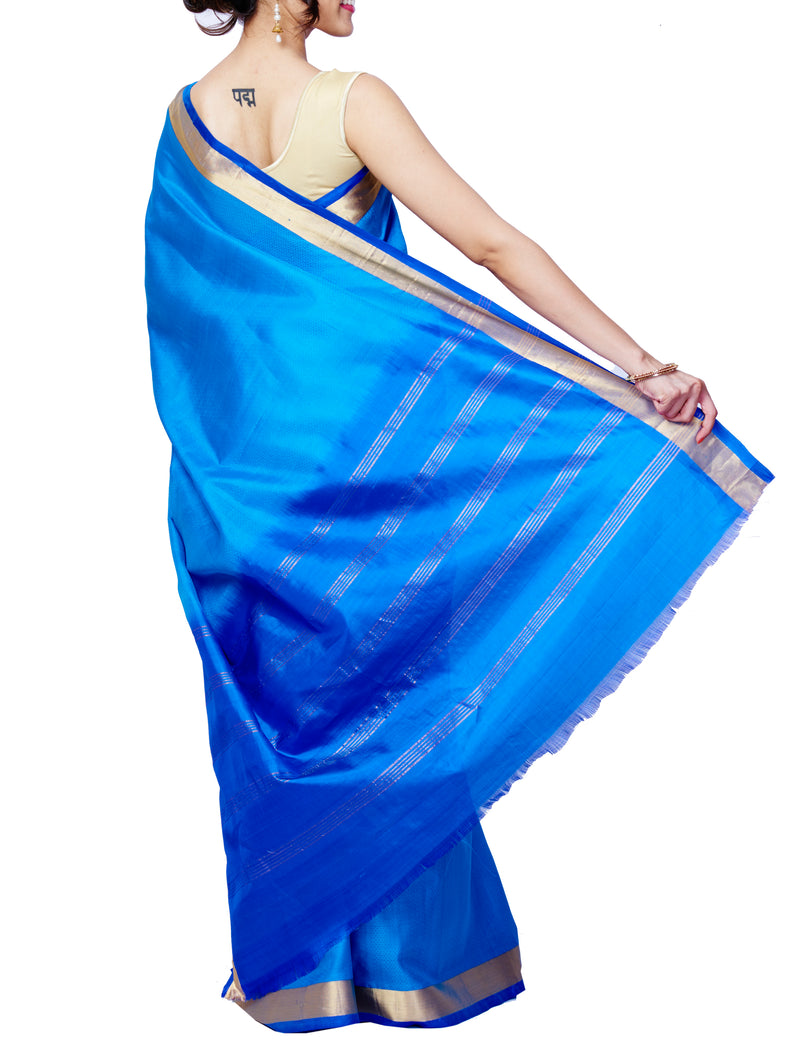 Blue Kanchipuram Pure Silk Handloom Saree - GleamBerry