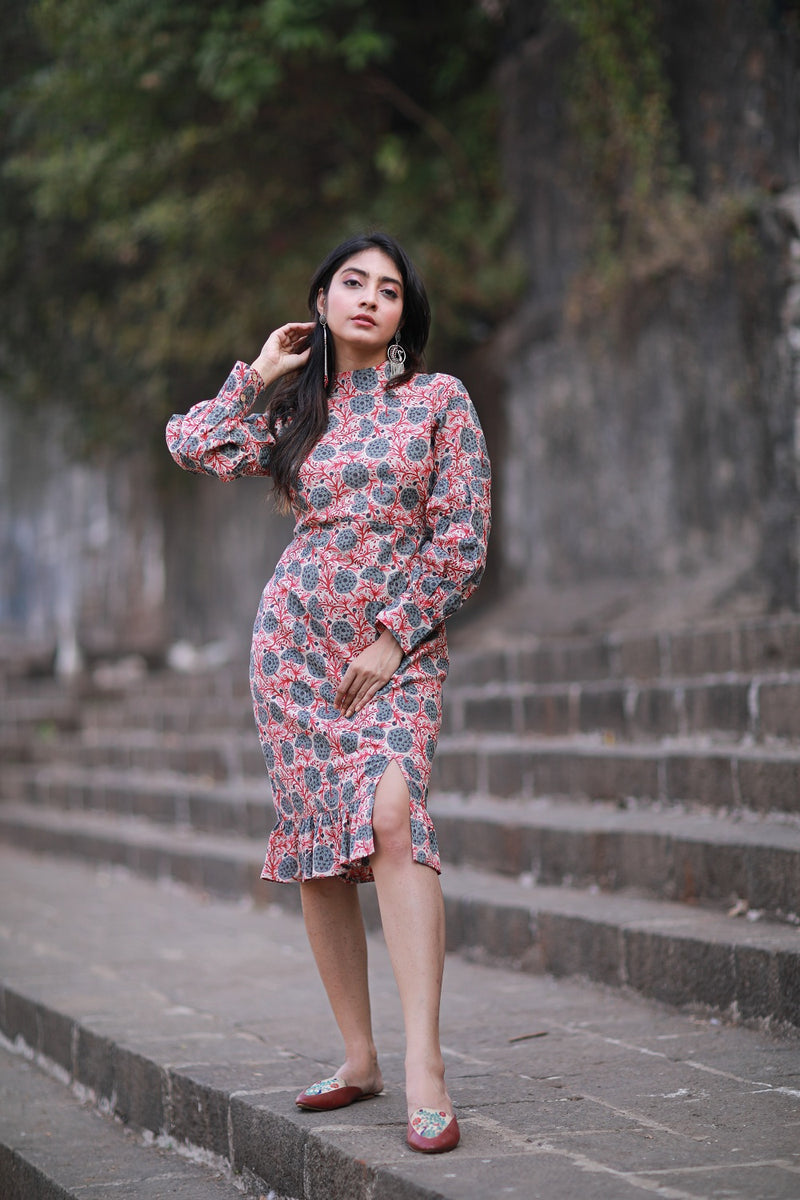 Block Printed Fitted Dress (30% Off)