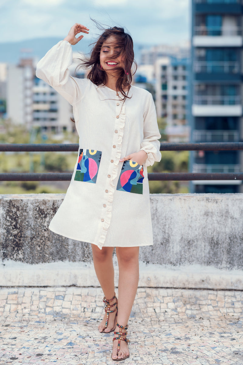 White Hand Painted Sustainable Short Dress (30% Off)