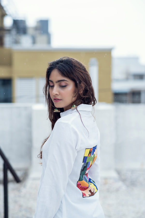 White Hand Painted Sustainable Shirt (30% Off)