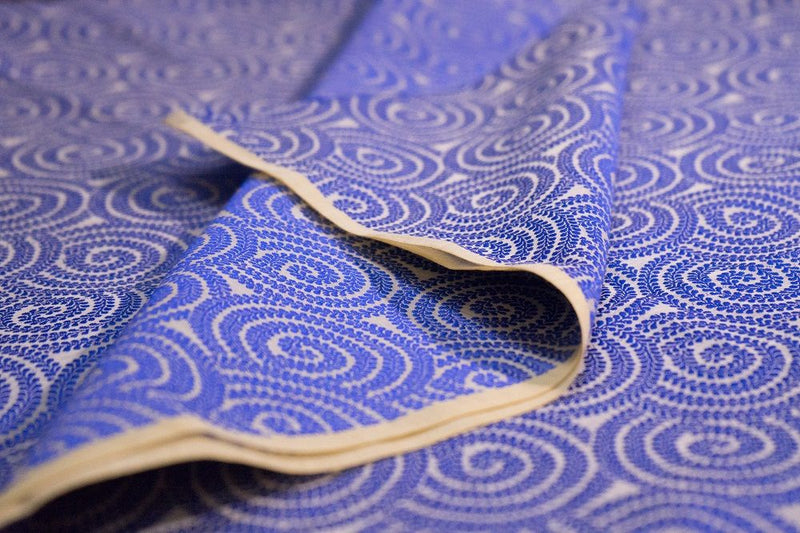 Blue Jacquard Banaras Cotton Handwoven Fabric - GleamBerry