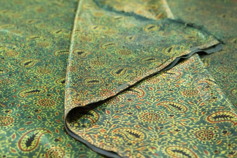Fern Green Mashru Handloom Fabric - GleamBerry