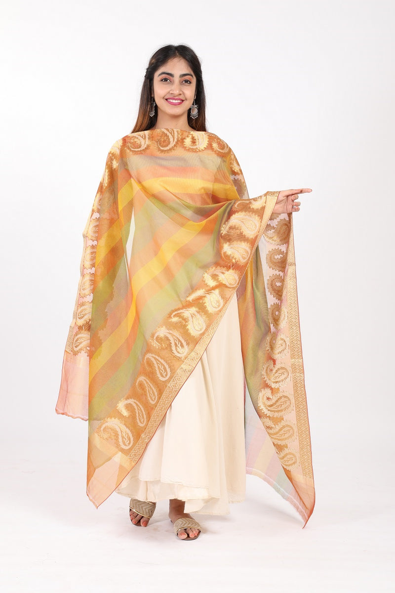 Multicolour Resham Silk Pure Banarasi Dupatta - GleamBerry