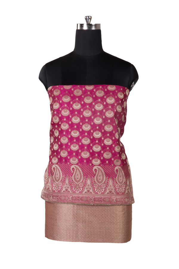 Magenta Banarasi Unstitched Dress Material Set - GleamBerry