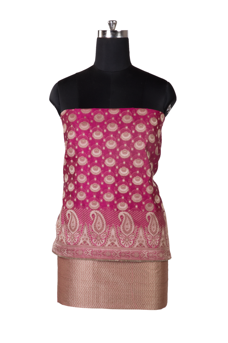 Magenta Banarasi Unstitched Dress Material Set - GleamBerry