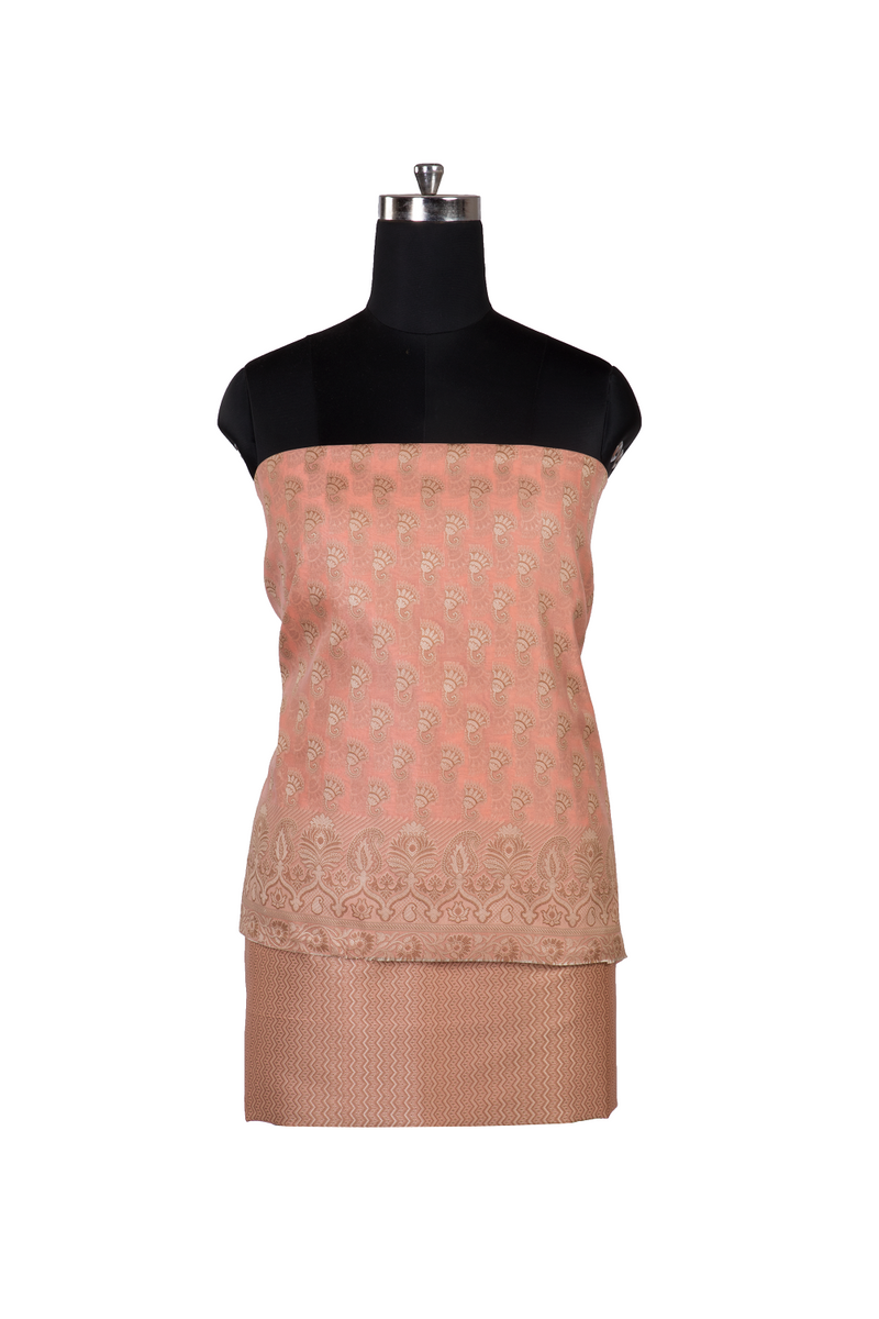 Peach Banarasi Unstitched Dress Material Set - GleamBerry