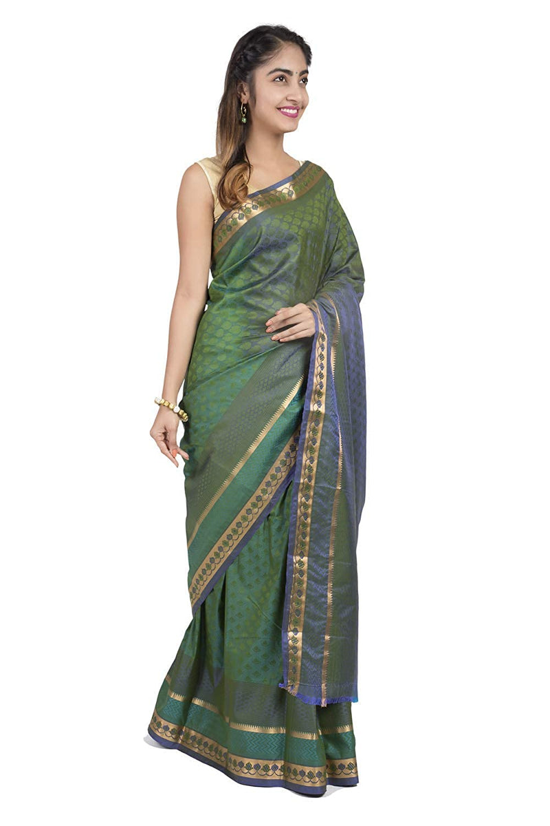 Two tone green Kanjeevaram silk Saree - GleamBerry